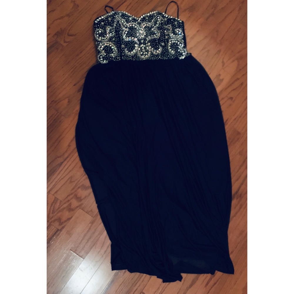 Long flowing prom dress with bling detail